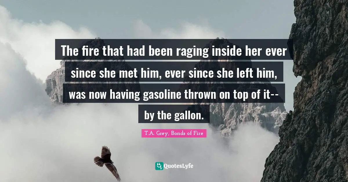 The fire that had been raging inside her ever since she met him, ever since she left him, was now having gasoline thrown on top of it--by the gallon.