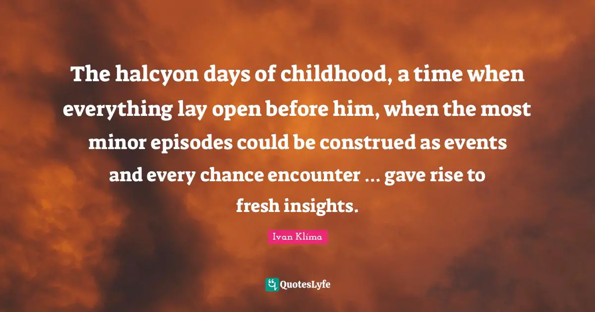 The halcyon days of childhood, a time when everything lay open before him, when the most minor episodes could be construed as events and every chance encounter … gave rise to fresh insights.
