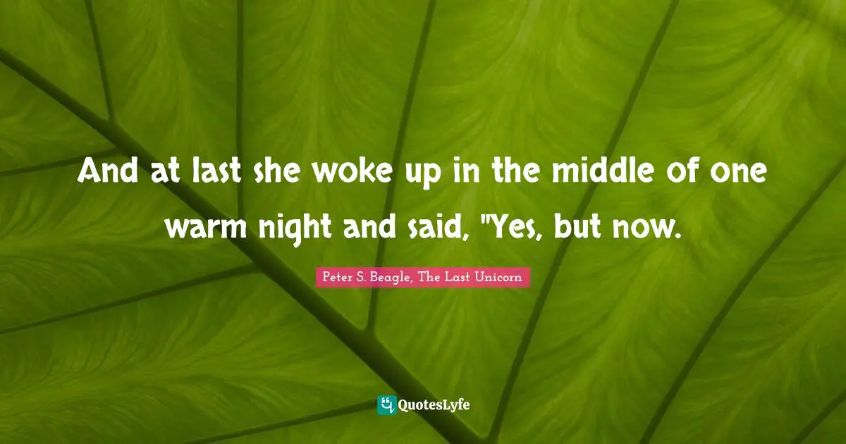And at last she woke up in the middle of one warm night and said, "Yes, but now.