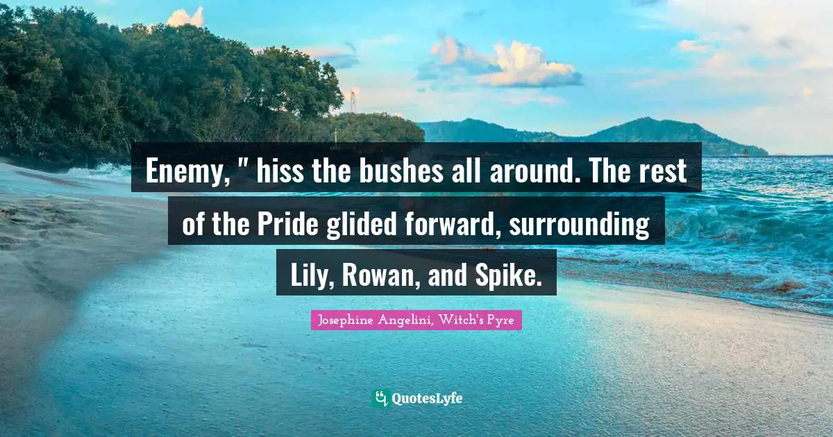 Enemy, " hiss the bushes all around. The rest of the Pride glided forward, surrounding Lily, Rowan, and Spike.