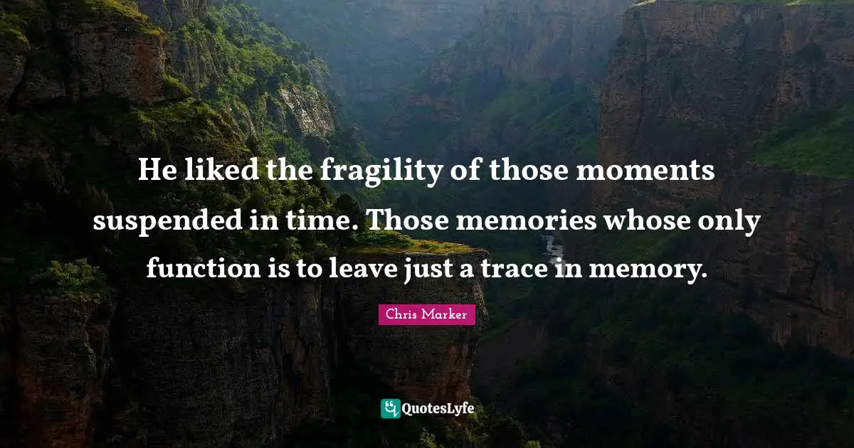 He liked the fragility of those moments suspended in time. Those memories whose only function is to leave just a trace in memory.