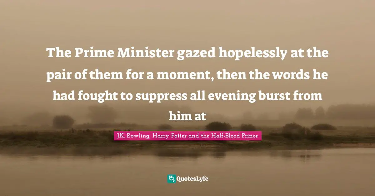 The Prime Minister gazed hopelessly at the pair of them for a moment, then the words he had fought to suppress all evening burst from him at