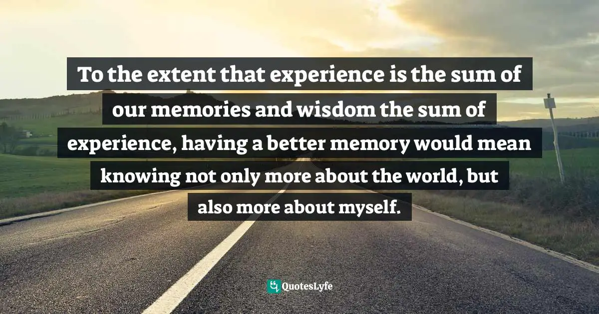 To the extent that experience is the sum of our memories and wisdom the sum of experience, having a better memory would mean knowing not only more about the world, but also more about myself.