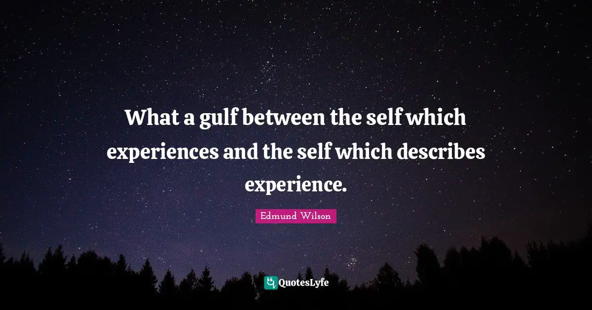What a gulf between the self which experiences and the self which describes experience.