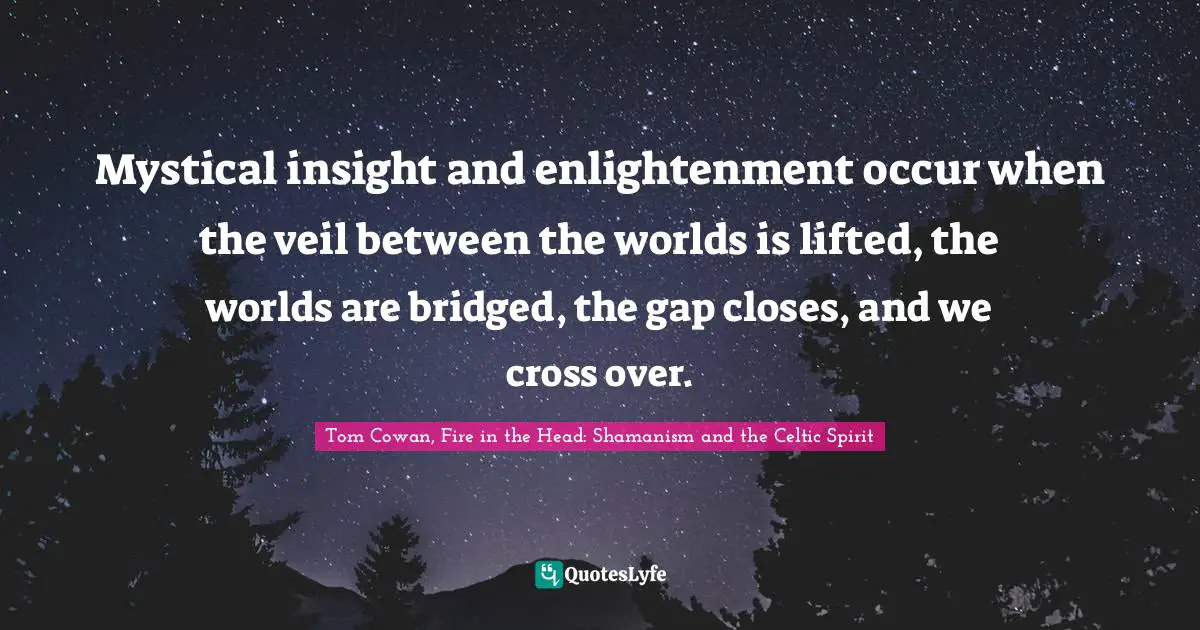 Mystical insight and enlightenment occur when the veil between the worlds is lifted, the worlds are bridged, the gap closes, and we cross over.