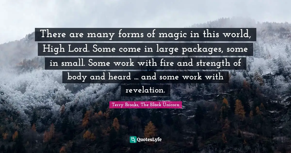 There are many forms of magic in this world, High Lord. Some come in large packages, some in small. Some work with fire and strength of body and heard ... and some work with revelation.