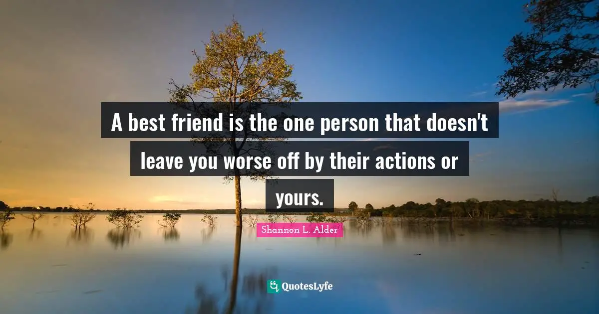 Shannon L. Alder Quotes: A best friend is the one person that doesn't leave you worse off by their actions or yours.