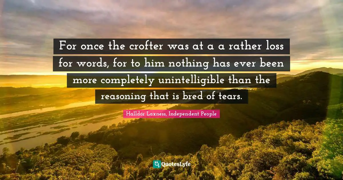For once the crofter was at a a rather loss for words, for to him nothing has ever been more completely unintelligible than the reasoning that is bred of tears.