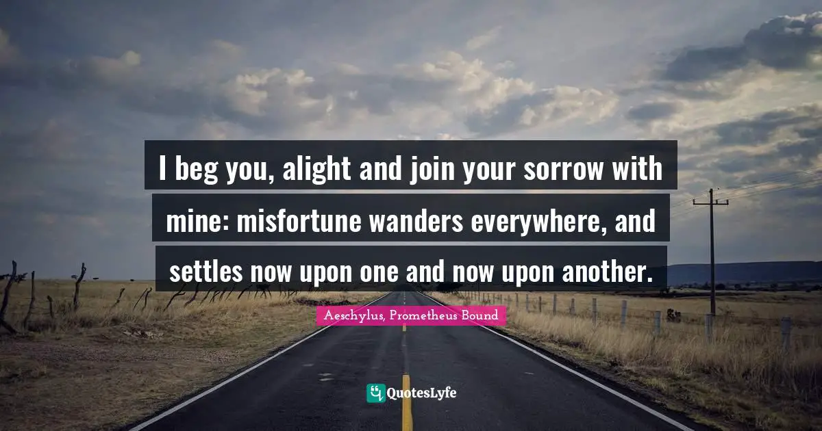 I beg you, alight and join your sorrow with mine: misfortune wanders everywhere, and settles now upon one and now upon another.