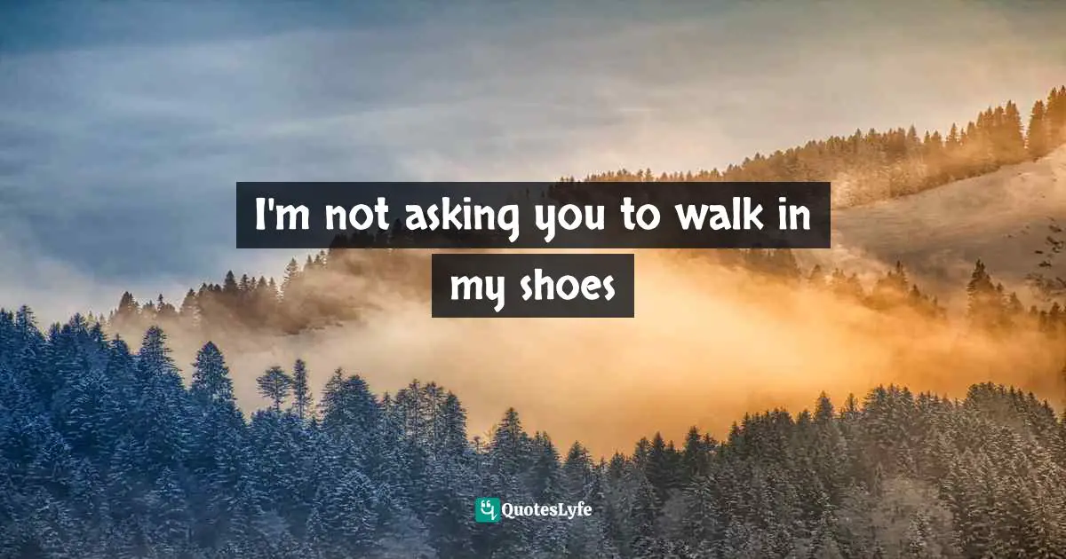 I'm Not Asking You To Walk In My Shoes... Quote By I'd Never Wish My Afflictions On Anyone. But Could You Walk Beside Me On Secure Ground And Reach To Hold My