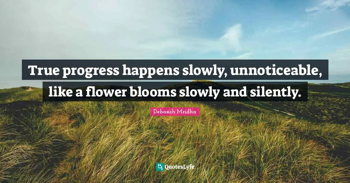 True progress happens slowly, unnoticeable, like a flower blooms slowly and silently.