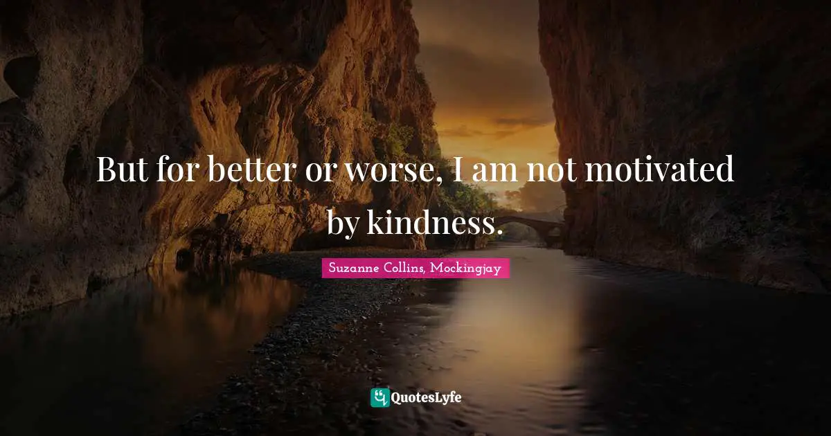 But for better or worse, I am not motivated by kindness.