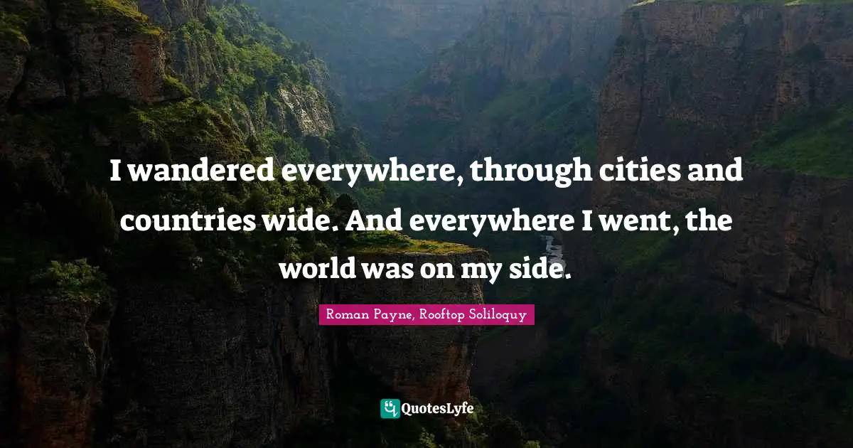 I wandered everywhere, through cities and countries wide. And everywhere I went, the world was on my side.