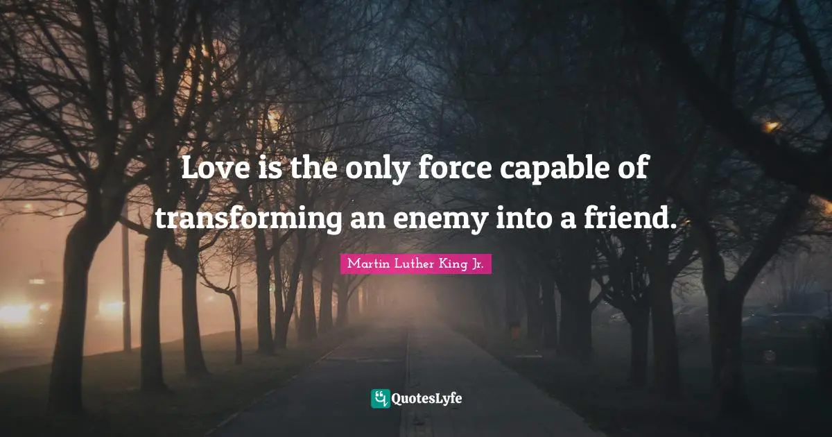 Love is the only force capable of transforming an enemy into a friend.