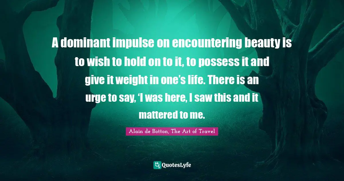 A dominant impulse on encountering beauty is to wish to hold on to it, to possess it and give it weight in one’s life. There is an urge to say, ‘I was here, I saw this and it mattered to me.