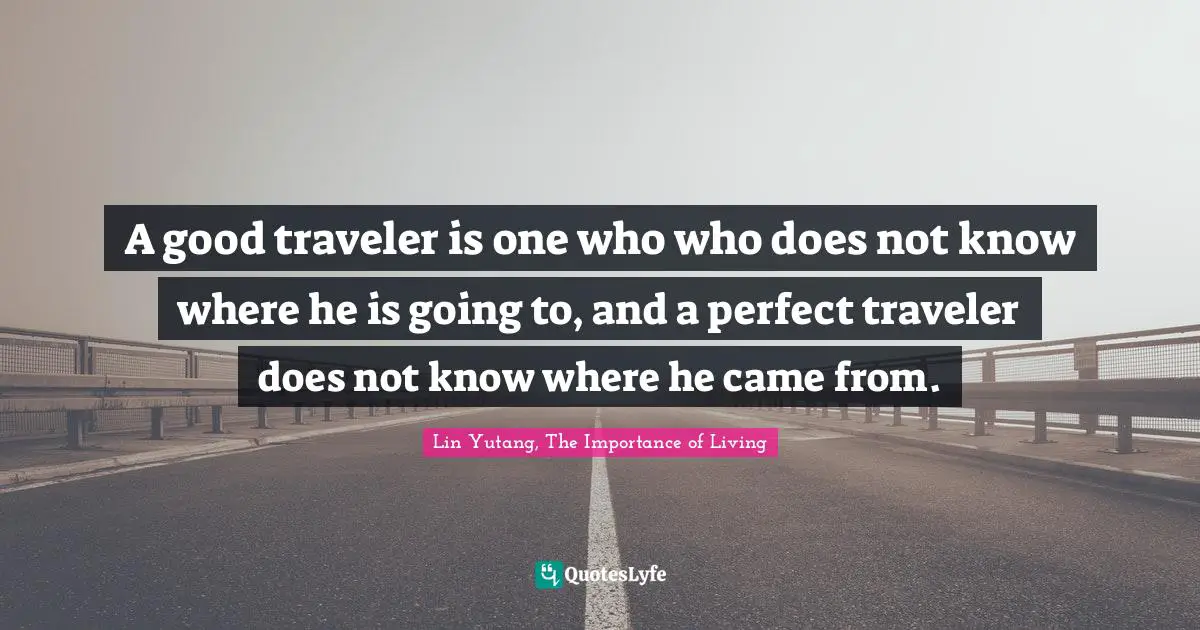 A good traveler is one who who does not know where he is going to, and a perfect traveler does not know where he came from.