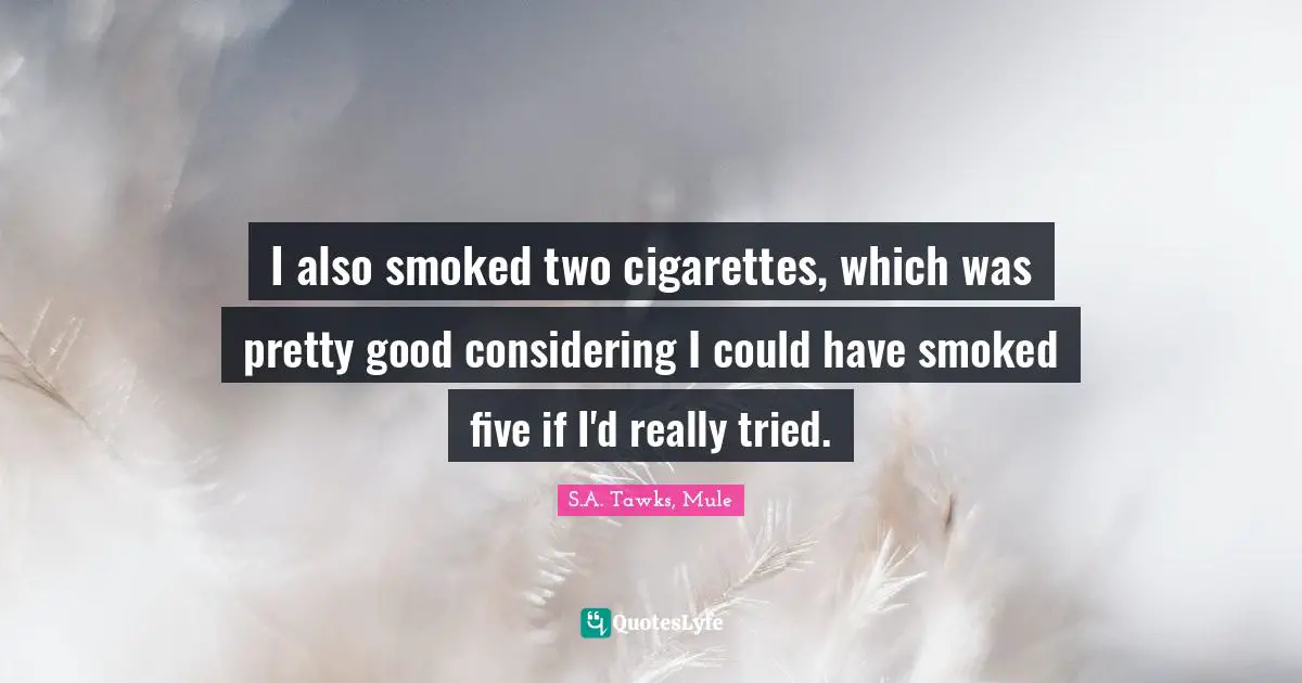 S.A. Tawks, Mule Quotes: "I also smoked two cigarettes, which was pretty good considering I could have smoked five if I'd really tried."