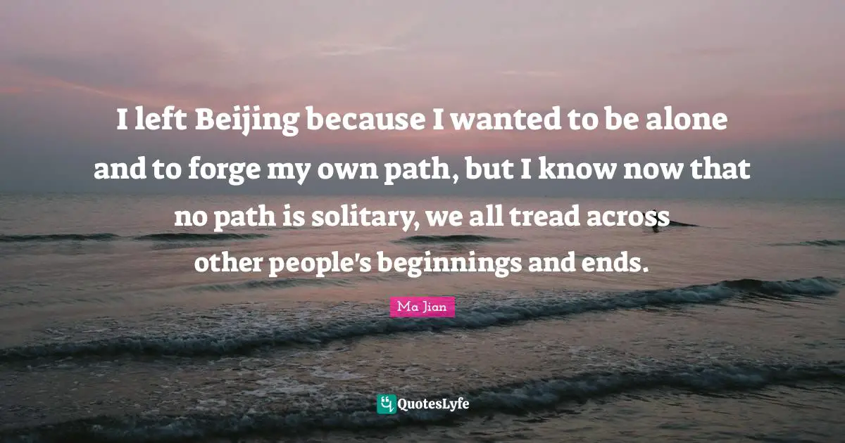 I left Beijing because I wanted to be alone and to forge my own path, but I know now that no path is solitary, we all tread across other people's beginnings and ends.