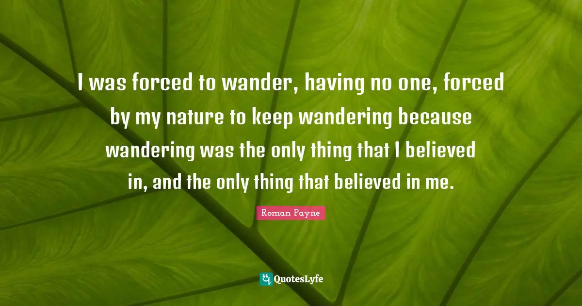 I was forced to wander, having no one, forced by my nature to keep wandering because wandering was the only thing that I believed in, and the only thing that believed in me.