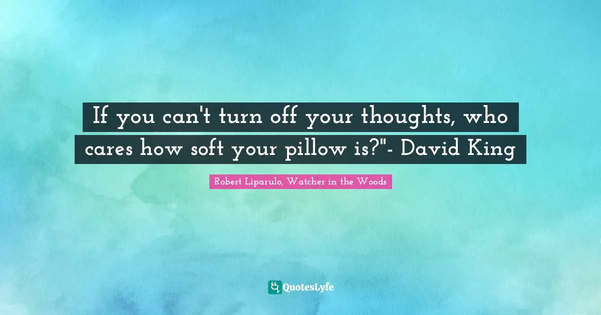 If you can't turn off your thoughts, who cares how soft your pillow is?"- David King