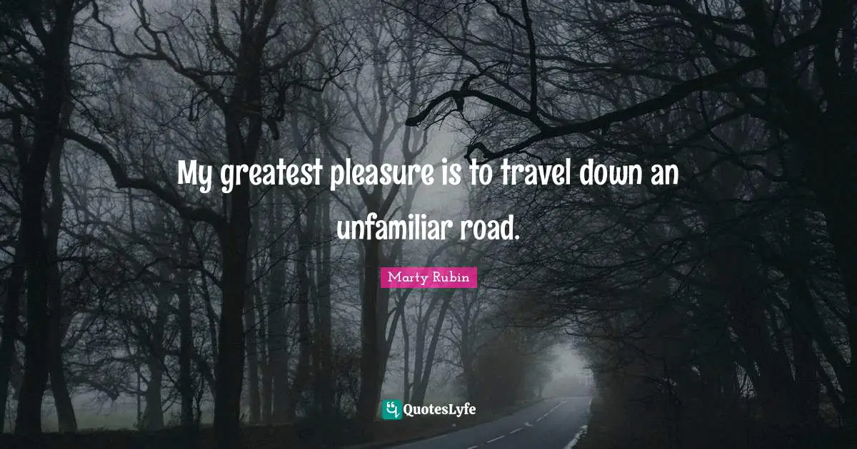 My greatest pleasure is to travel down an unfamiliar road.