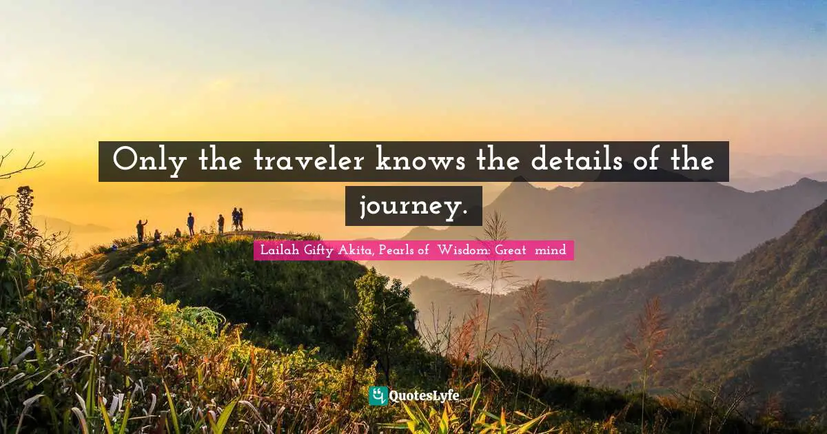 Lailah Gifty Akita, Pearls of  Wisdom: Great  mind Quotes: Only the traveler knows the details of the journey.