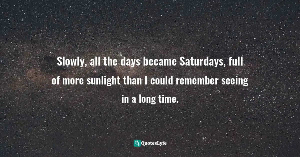 Slowly, all the days became Saturdays, full of more sunlight than I could remember seeing in a long time.