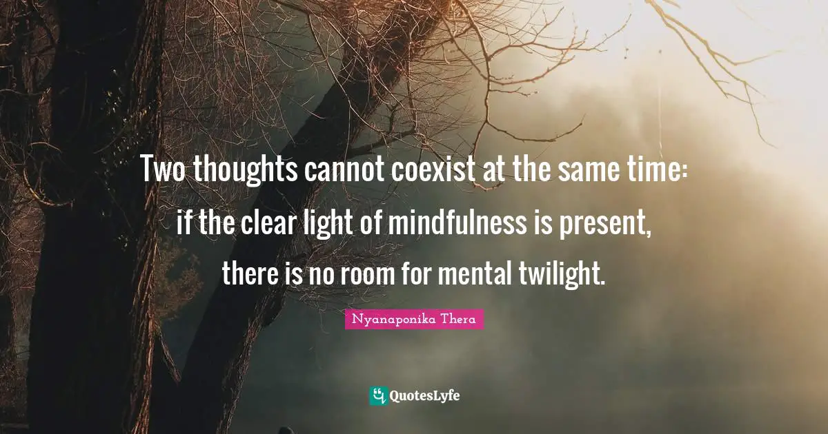 Two thoughts cannot coexist at the same time: if the clear light of mindfulness is present, there is no room for mental twilight.
