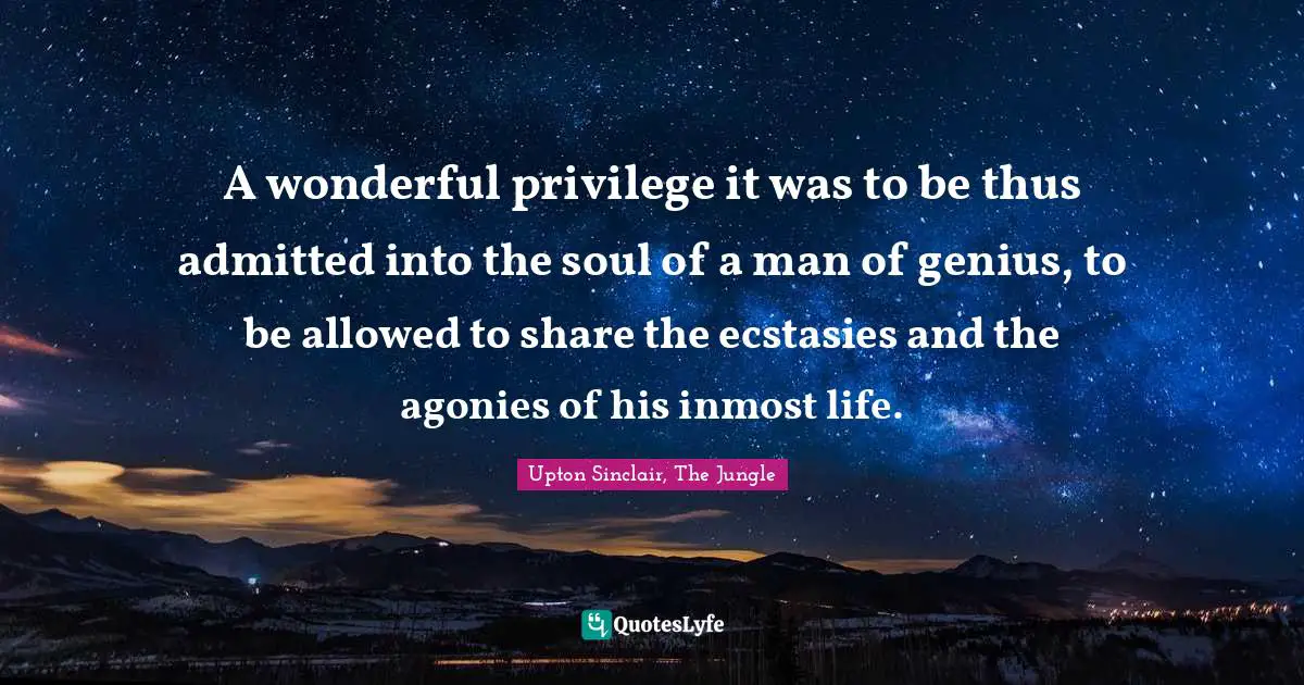 A wonderful privilege it was to be thus admitted into the soul of a man of genius, to be allowed to share the ecstasies and the agonies of his inmost life.
