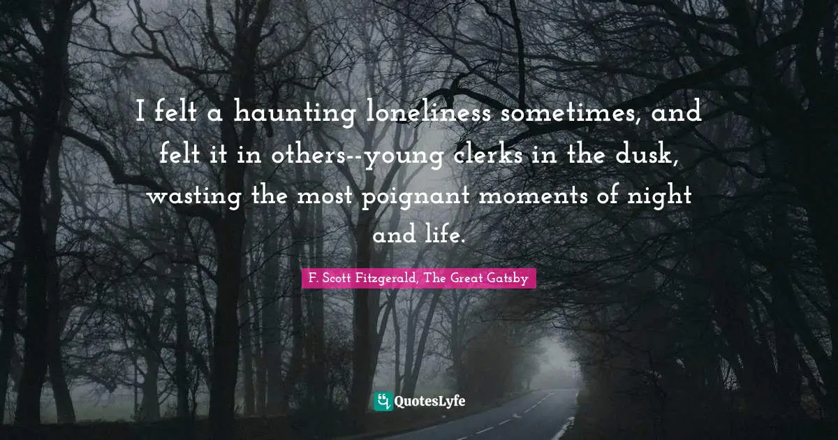 I felt a haunting loneliness sometimes, and felt it in others--young clerks in the dusk, wasting the most poignant moments of night and life.