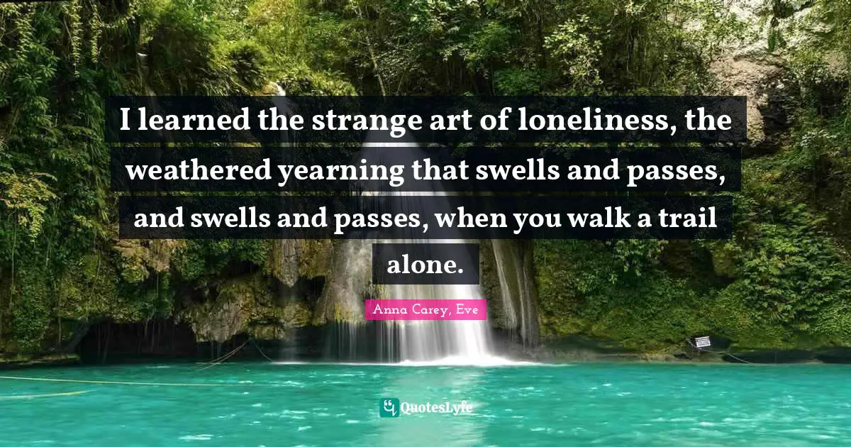 I learned the strange art of loneliness, the weathered yearning that swells and passes, and swells and passes, when you walk a trail alone.