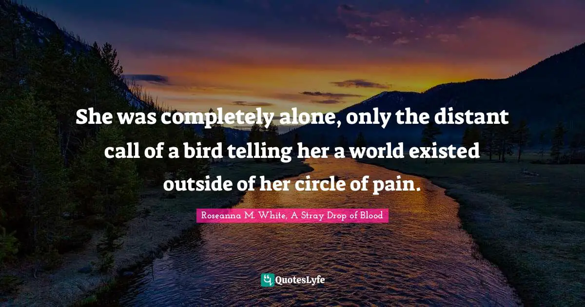 She was completely alone, only the distant call of a bird telling her a world existed outside of her circle of pain.