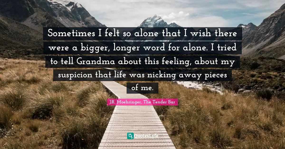 Sometimes I felt so alone that I wish there were a bigger, longer word for alone. I tried to tell Grandma about this feeling, about my suspicion that life was nicking away pieces of me.