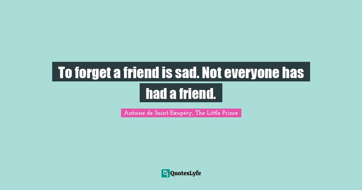 To forget a friend is sad. Not everyone has had a friend.