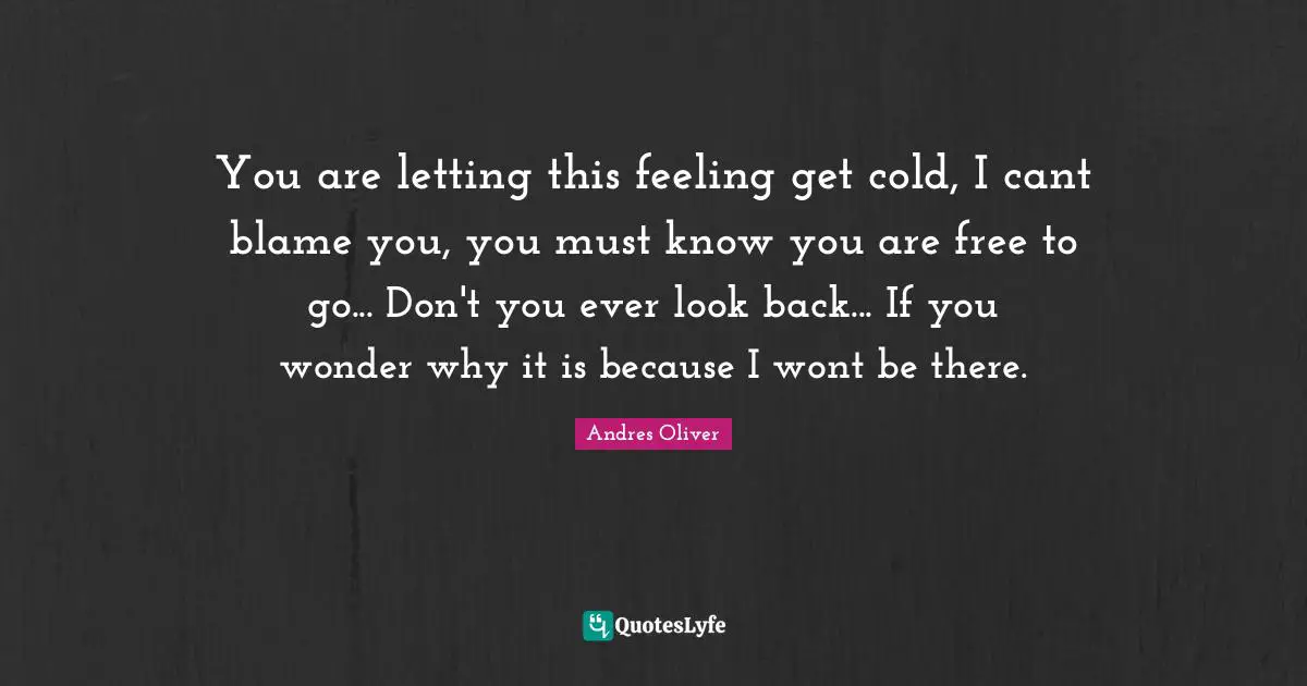 You are letting this feeling get cold, I cant blame you, you must know you are free to go... Don't you ever look back... If you wonder why it is because I wont be there.