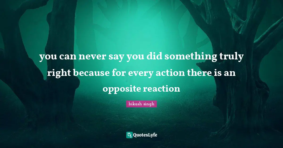 you can never say you did something truly right because for every action there is an opposite reaction