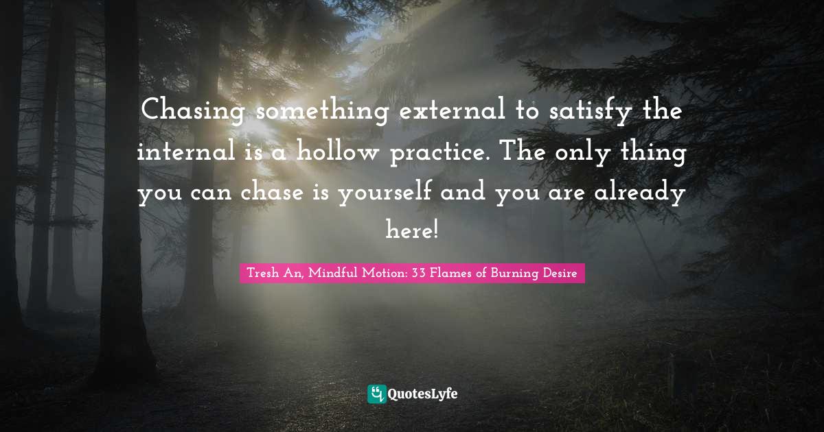 Chasing something external to satisfy the internal is a hollow practice. The only thing you can chase is yourself and you are already here!