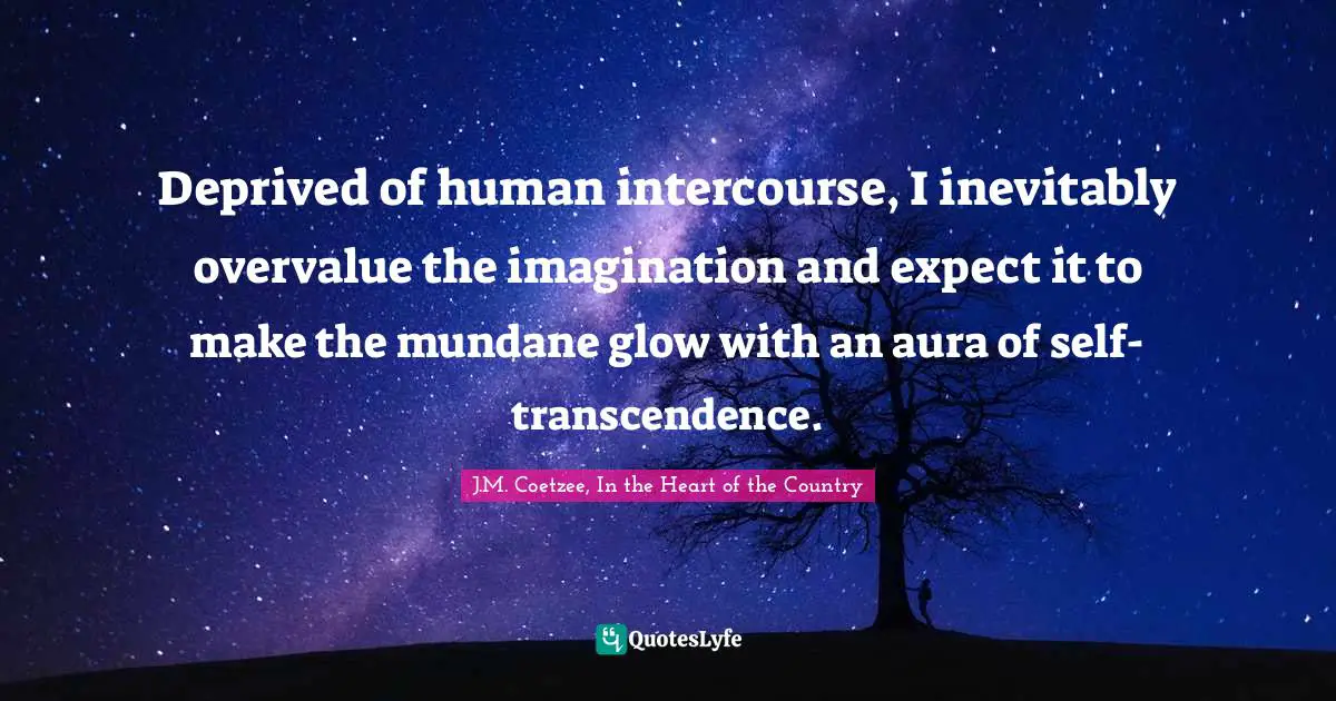 J.M. Coetzee, In The Heart Of The Country Quotes: "Deprived of human intercourse, I inevitably overvalue the imagination and expect it to make the mundane glow with an aura of self-transcendence."