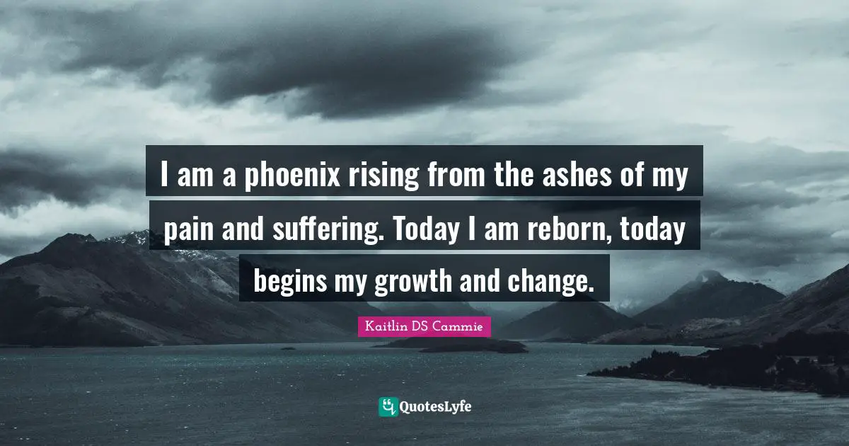 I am a phoenix rising from the ashes of my pain and suffering. Today I am reborn, today begins my growth and change.