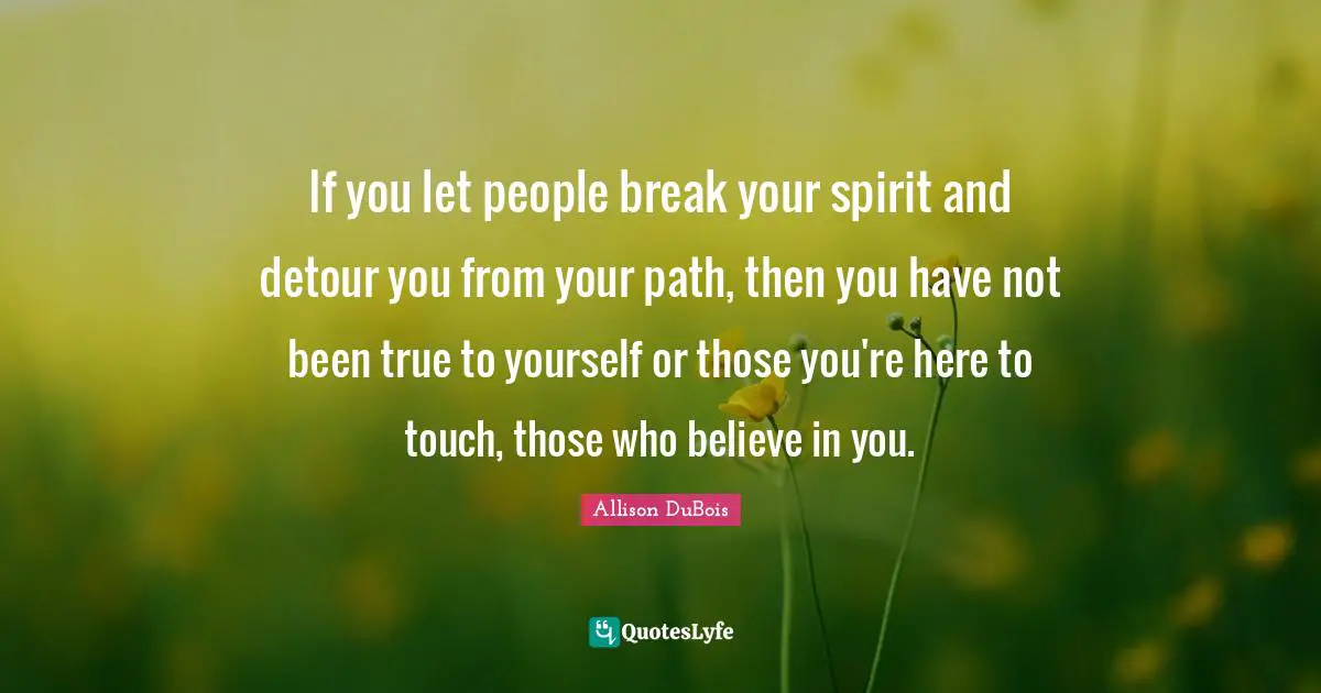 If you let people break your spirit and detour you from your path, then you have not been true to yourself or those you're here to touch, those who believe in you.
