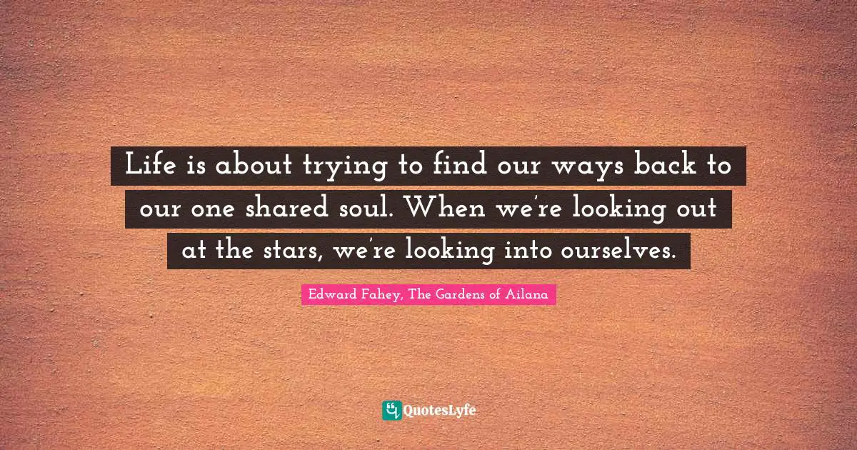 Life is about trying to find our ways back to our one shared soul. When we’re looking out at the stars, we’re looking into ourselves.