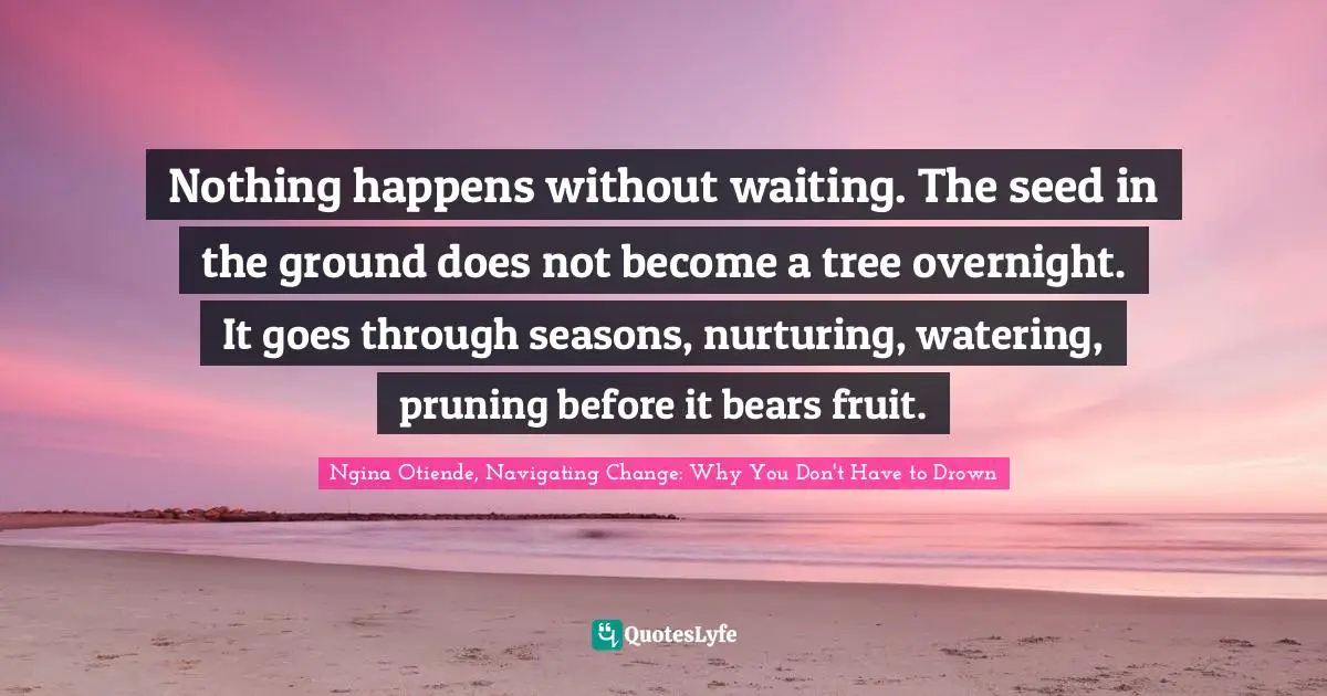 Nothing happens without waiting. The seed in the ground does not become a tree overnight. It goes through seasons, nurturing, watering, pruning before it bears fruit.