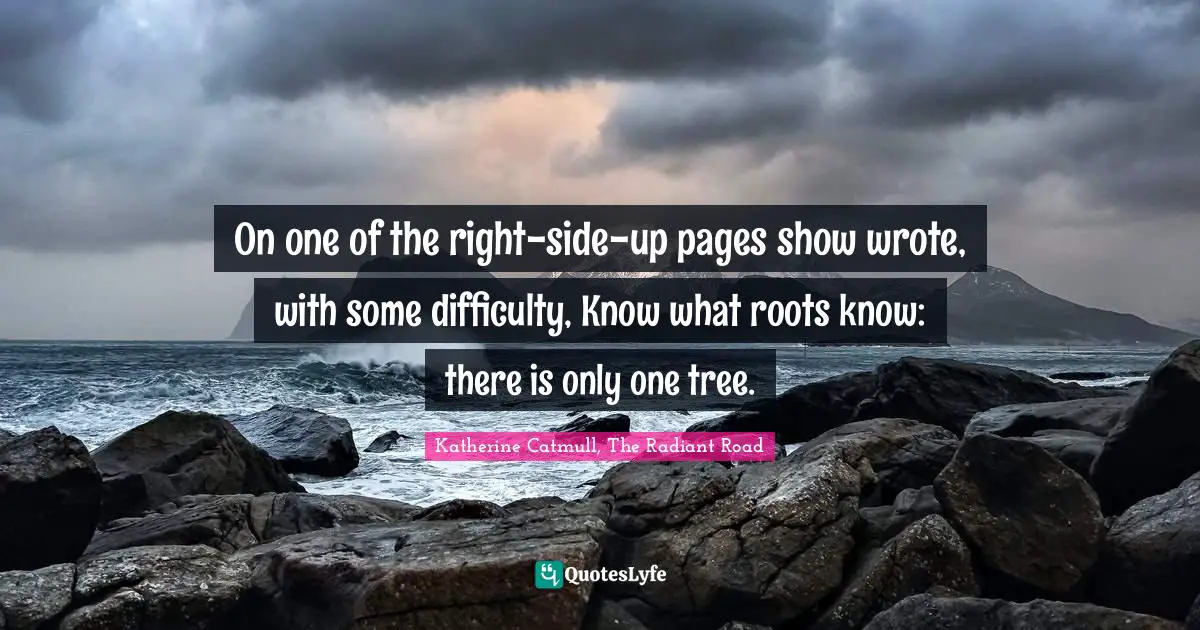 On one of the right-side-up pages show wrote, with some difficulty, Know what roots know: there is only one tree.