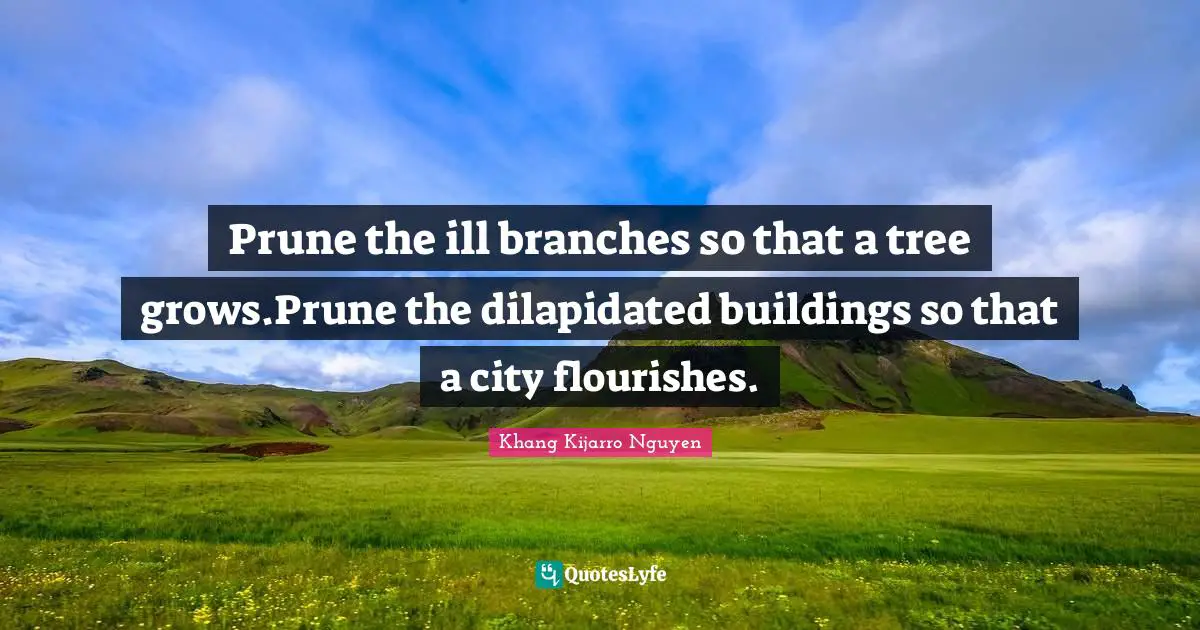Revitalization Quotes: "Prune the ill branches so that a tree grows.Prune the dilapidated buildings so that a city flourishes."