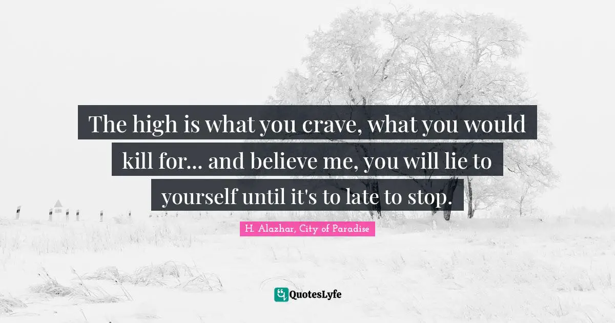 The high is what you crave, what you would kill for... and believe me, you will lie to yourself until it's to late to stop.