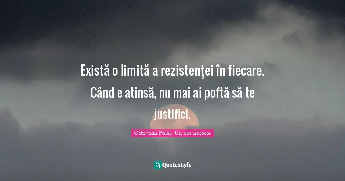 Există o limită a rezistenţei în fiecare. Când e atinsă, nu mai ai poftă să te justifici.