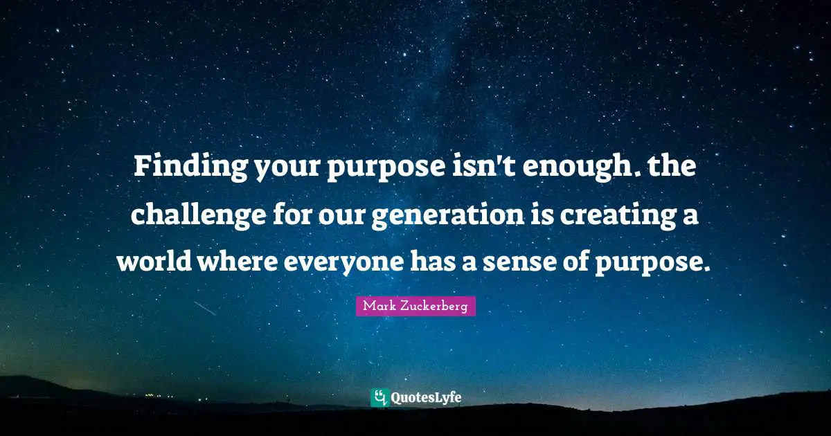 Finding your purpose isn't enough. the challenge for our generation is creating a world where everyone has a sense of purpose.
