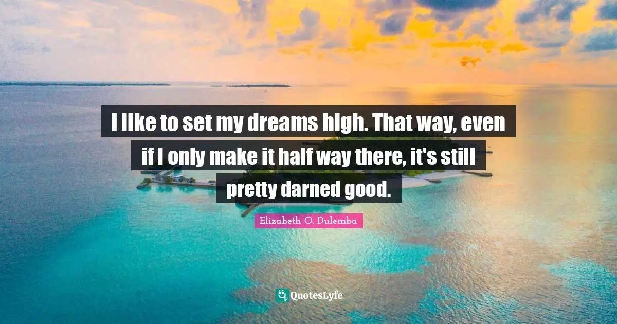 I like to set my dreams high. That way, even if I only make it half way there, it's still pretty darned good.