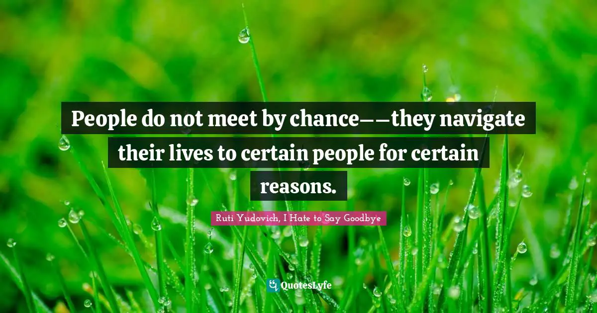 People do not meet by chance––they navigate their lives to certain people for certain reasons.