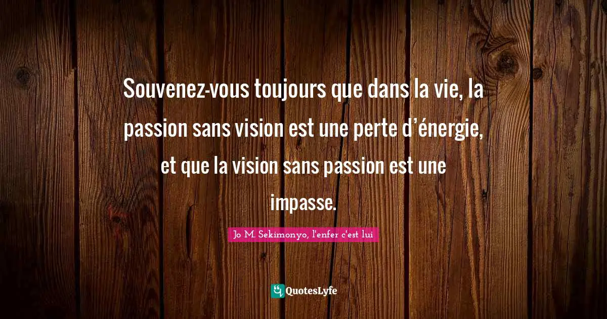 Souvenez-vous toujours que dans la vie, la passion sans vision est une perte d’énergie, et que la vision sans passion est une impasse.